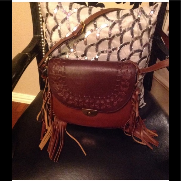 NWT Fossil Women’s Brown Leather Fringe Saddle Crossbody Bag - Picture 10 of 11